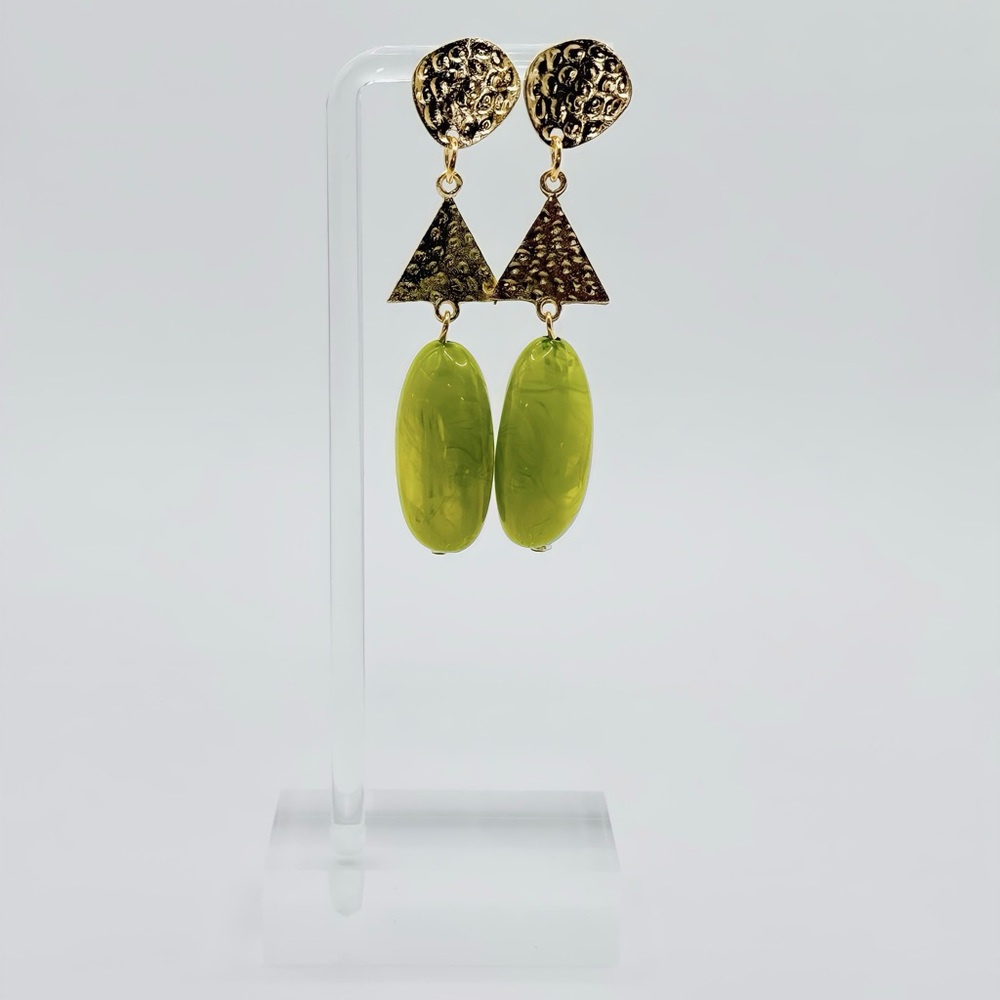 Hunter Green Stone Earrings in Gold